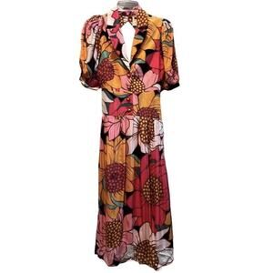 NEW Farm Rio dress Womens XS colorful Sunflowers midi cutout back button